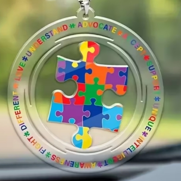 Autism Awareness Car Charm – Puzzle Piece Rearview Mirror Hanging Ornament - Picture 2 of 4